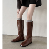 Kmeizu版 型敲正 3.5cm高定长筒靴女秋冬宽松直筒显瘦骑士高筒马靴