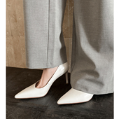 Kmeizu优雅女神 尖头真皮白色ol宴会单鞋 8.5cm小细跟高跟鞋 女新款
