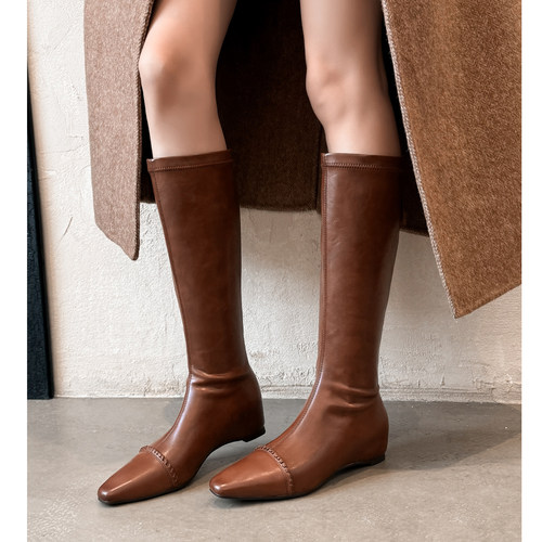 显瘦及踝高筒靴简约骑士长靴百搭