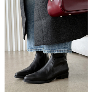 Kmeizu高定版~3cm粗跟纯皮短靴女秋冬手工美式简约马丁靴商务及踝