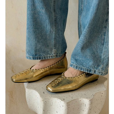 内增高编织单鞋气质平底方头单鞋