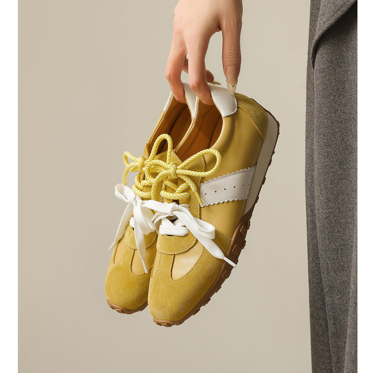 Kmeizu设计感~平底休闲德训鞋女春拼色系带小皮鞋运动风慢跑板鞋,女鞋,德训鞋,淘宝优惠券,粉丝福利购,淘宝优惠卷