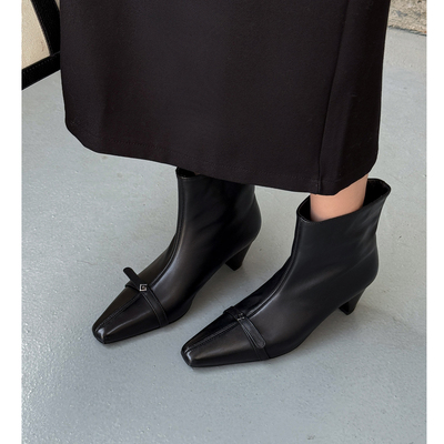 洋气粗跟短靴气质优雅高跟及踝靴