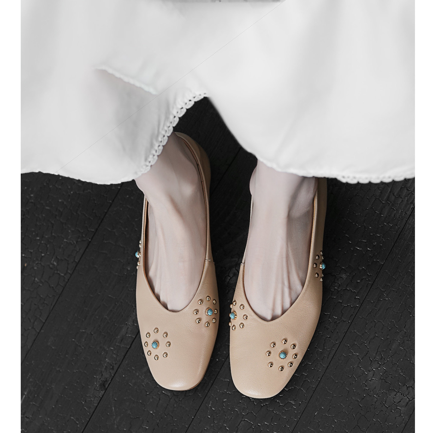 Kmeizu腔调气质~2.5cm低跟平底单鞋女春新中式真皮铆钉小皮鞋瓢鞋,女鞋,浅口单鞋,淘宝优惠券,粉丝福利购,淘宝优惠卷