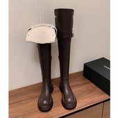 Kmeizu显瘦两穿4cm厚底长靴女秋冬过膝靴加绒骑士靴高筒及膝马靴