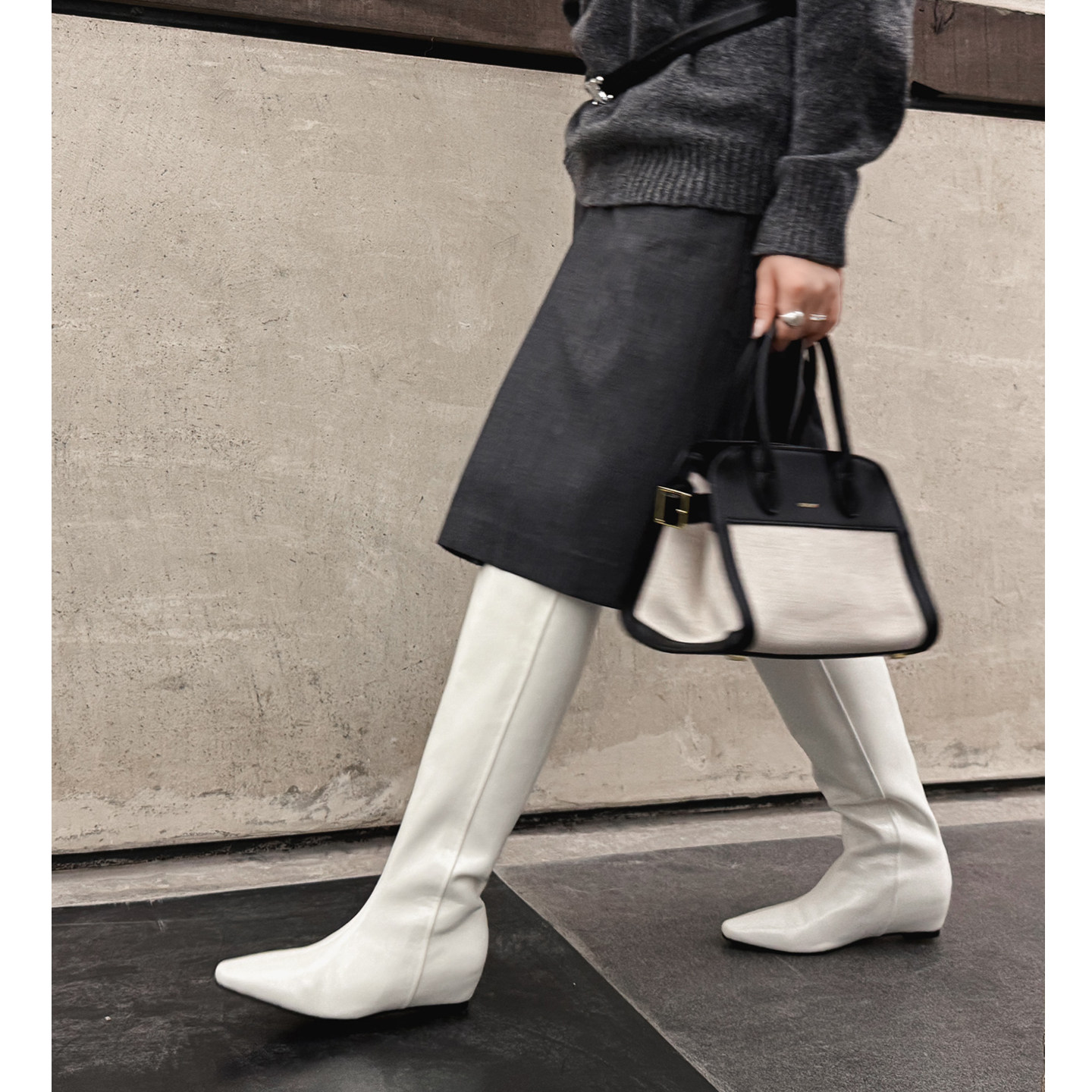 Kmeizu大长腿~4.5cm内增高长靴女秋冬及膝宽松直筒皮靴高妹骑士靴,女鞋,时装靴,淘宝优惠券,粉丝福利购,淘宝优惠卷