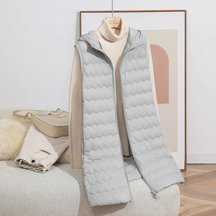 波司登90绒中长款超薄羽绒服马甲女连帽妈妈装内胆大码背心保暖坎