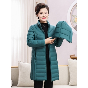 波司登中老年中长款轻薄保暖羽绒服女加肥大码可脱卸帽90白鸭绒胖