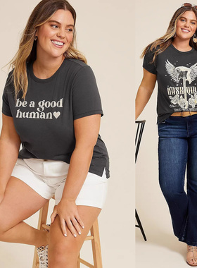 ma美单150 200 300斤特大码加肥女显瘦印花棉质中长款短袖T恤302