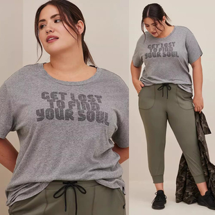 胖mm夏轻薄灰色中长运动宽松棉质t恤P52 200斤欧美大码 180