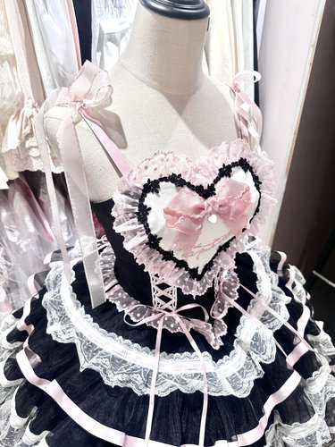 现货丝缎芭蕾狗短JSK新色黑粉色全新正品花与珍珠匣实体店洛丽塔