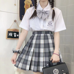 鲸屿少女【第十二夜】现货原创灰蓝格裙jk制服正统少女短百褶裙