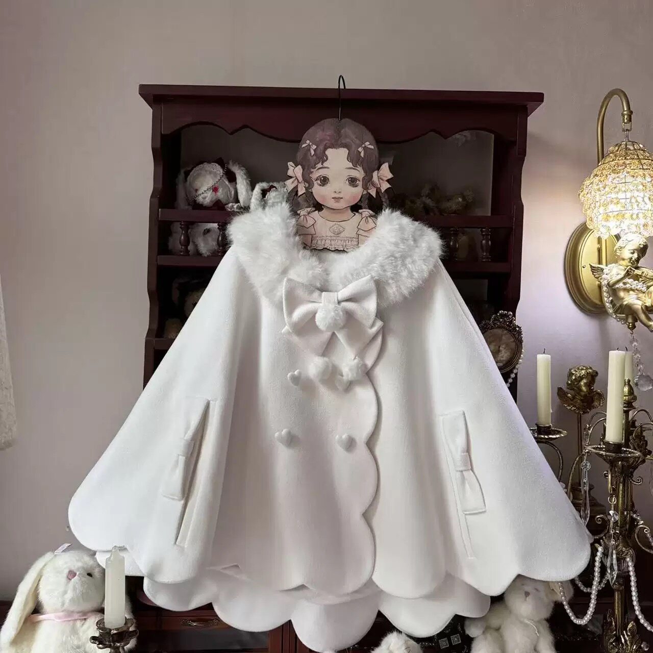 实体店现货·酒酿兔桃兔耳秋冬纯色斗篷外套lolita斗篷