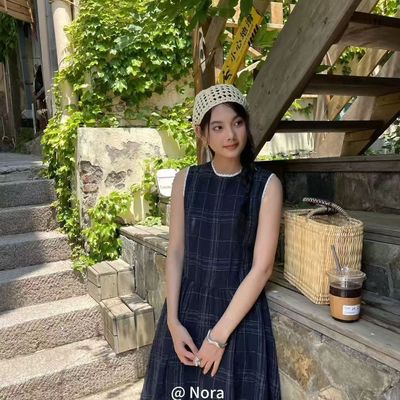 上新【NORA】2025夏季深圳设计师款 花边格子无袖连衣裙491