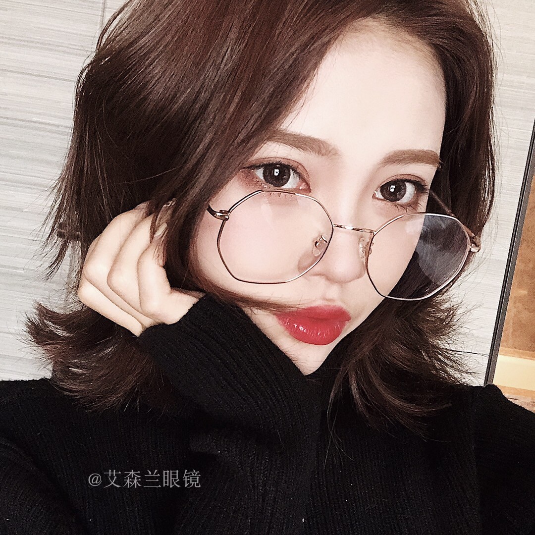 玫瑰金眼镜框女近视可配不规则菱形眼镜框女网红款复古潮原宿风男