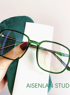 大框素颜方形小红书眼镜框绿色平光镜绿框近视眼镜女可配度数超轻
