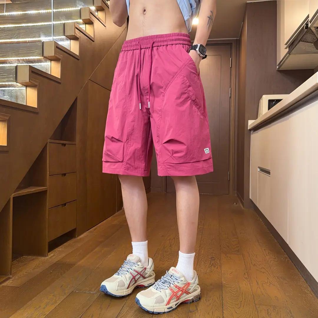 多巴胺穿搭果绿色工装短裤男夏季新款宽松五分中裤青少年运动马裤