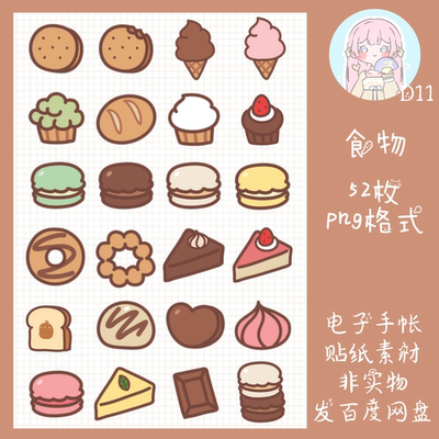 电子手帐贴纸卡通食物蛋糕透明免抠ipad/notability/goodnotes