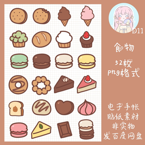 电子手帐贴纸卡通食物蛋糕透明免抠ipad/notability/goodnotes