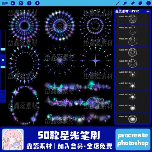 procreate笔刷ps笔刷星光光环光圈星辰边框星星背景装饰点缀笔刷