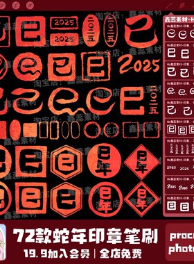 procreate笔刷ps笔刷2025新年蛇年古风印章辅助绘画装饰笔刷