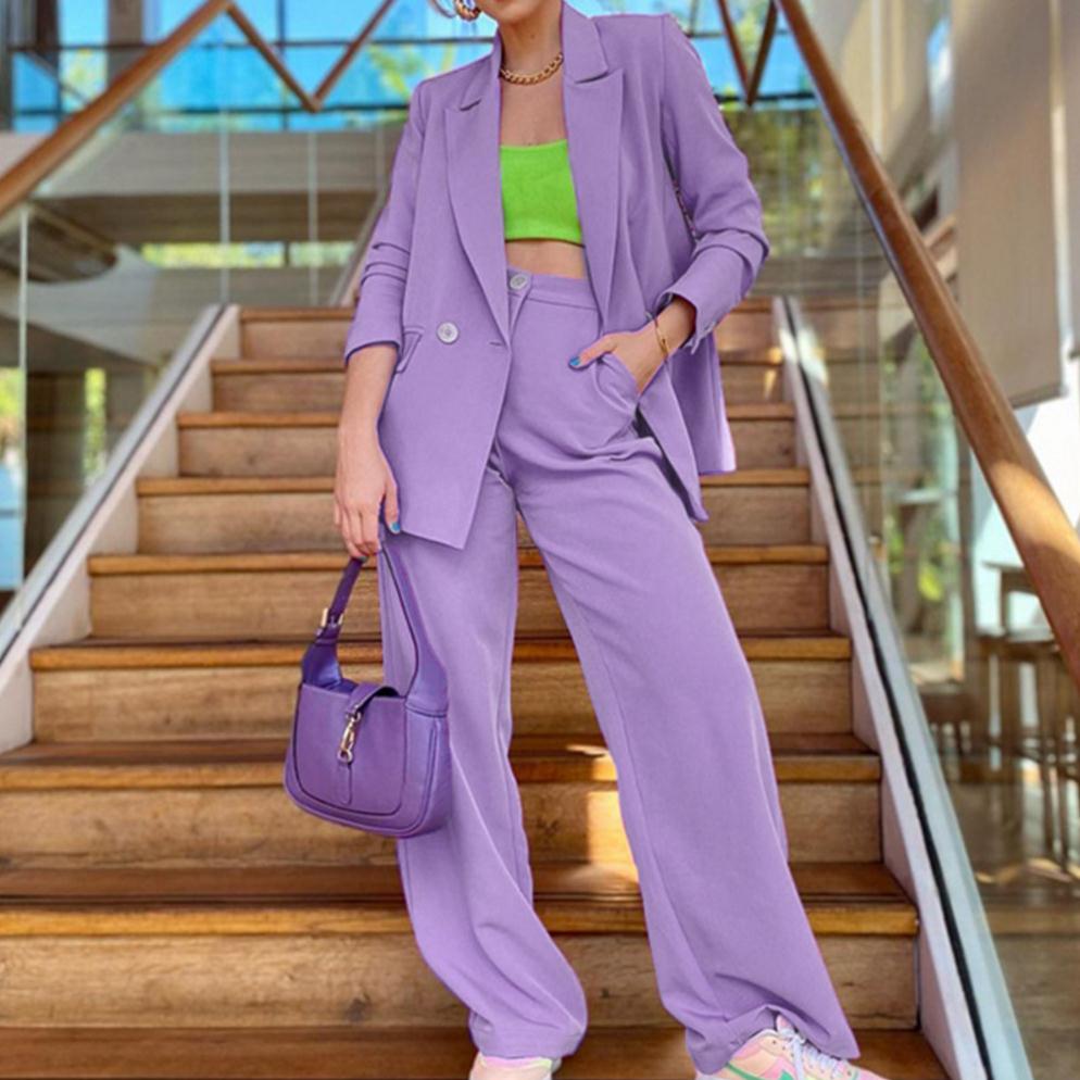 Purple Blazer Wide Leg Pants Set 气质西装外套阔腿裤休闲套装