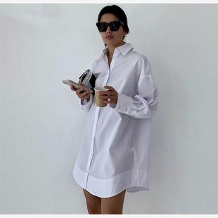 Shirt White 法式 纯棉翻领长袖 女 Cotton 宽松白色休闲衬衫 Lapel