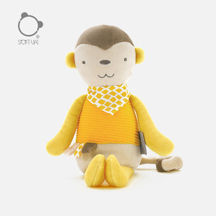 softlife新款可哄睡猴子短毛绒公仔男宝宝安抚玩偶婴幼儿出生礼物