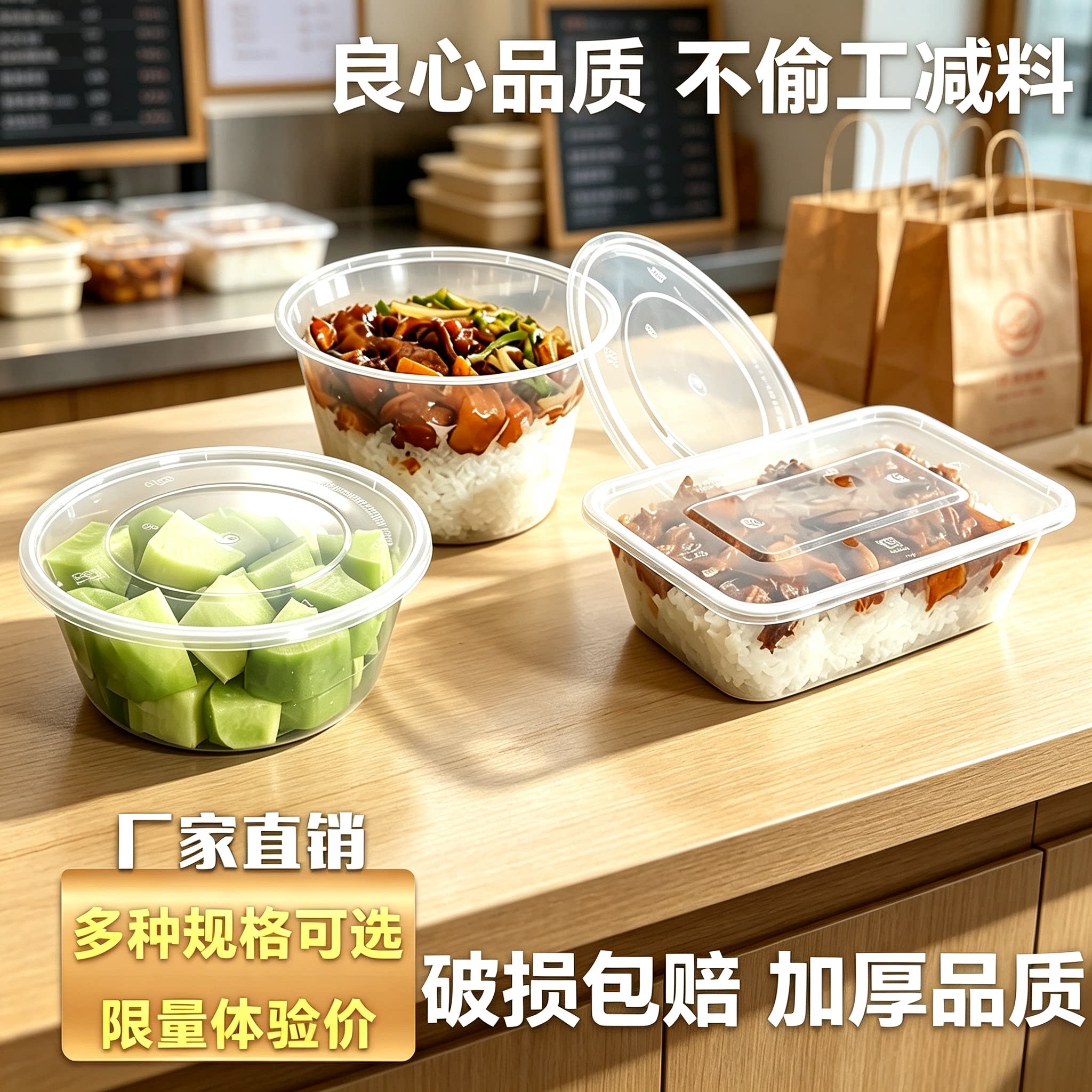 饭盒一次性餐盒外卖打包盒子圆形长方形可微波加热带盖透明食品级