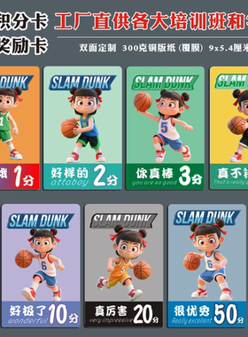 篮球积分卡定制学校培训班小学生卡通哪吒奖励卡订做分值卡加logo