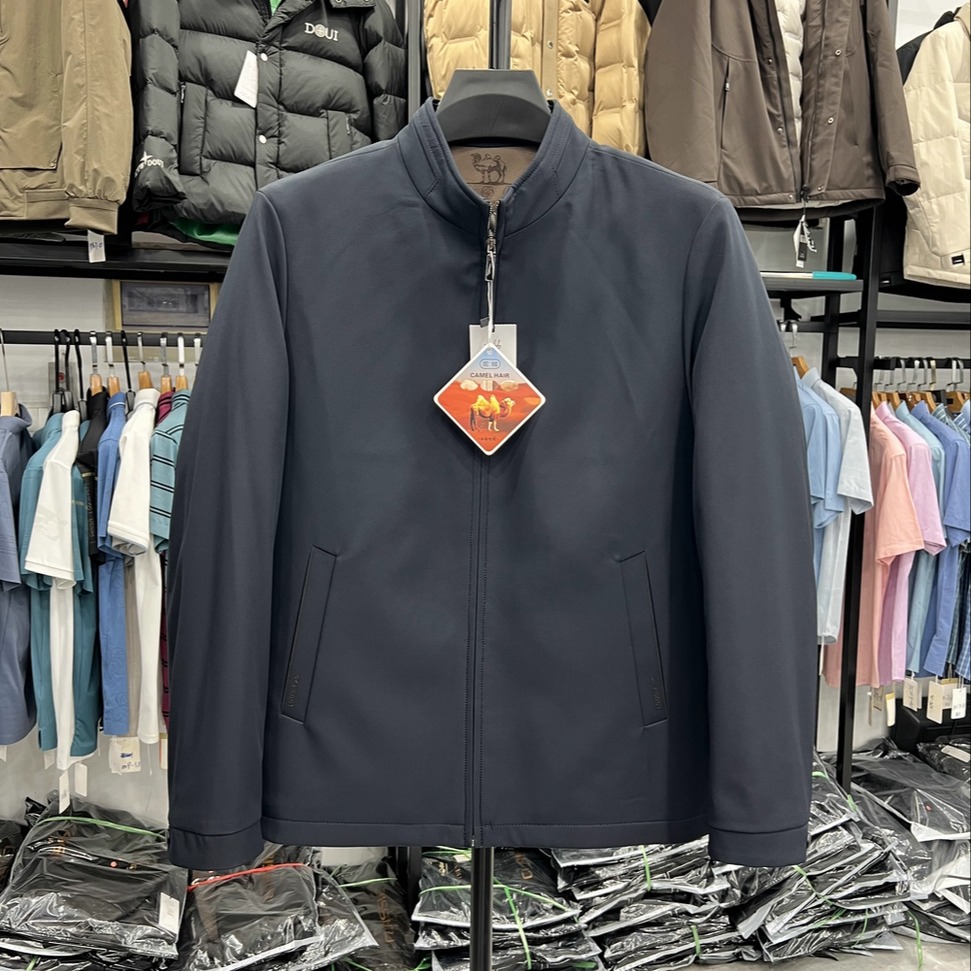 男士秋冬立领棉衣驼绒保暖加棉加厚棉服夹克干练通勤基础款爸爸装