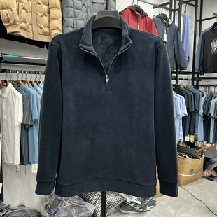 套头长袖 厚款 卫衣纯色 休闲双面摇粒绒直筒秋季 拉链立领半开襟时尚