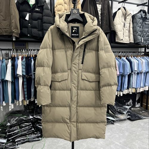 大厂货厚款冬季连帽羽绒服长款男士简约保暖加厚高充绒鸭绒外套