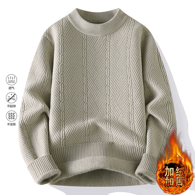 冬季加绒加厚半高领毛衣针织线衣