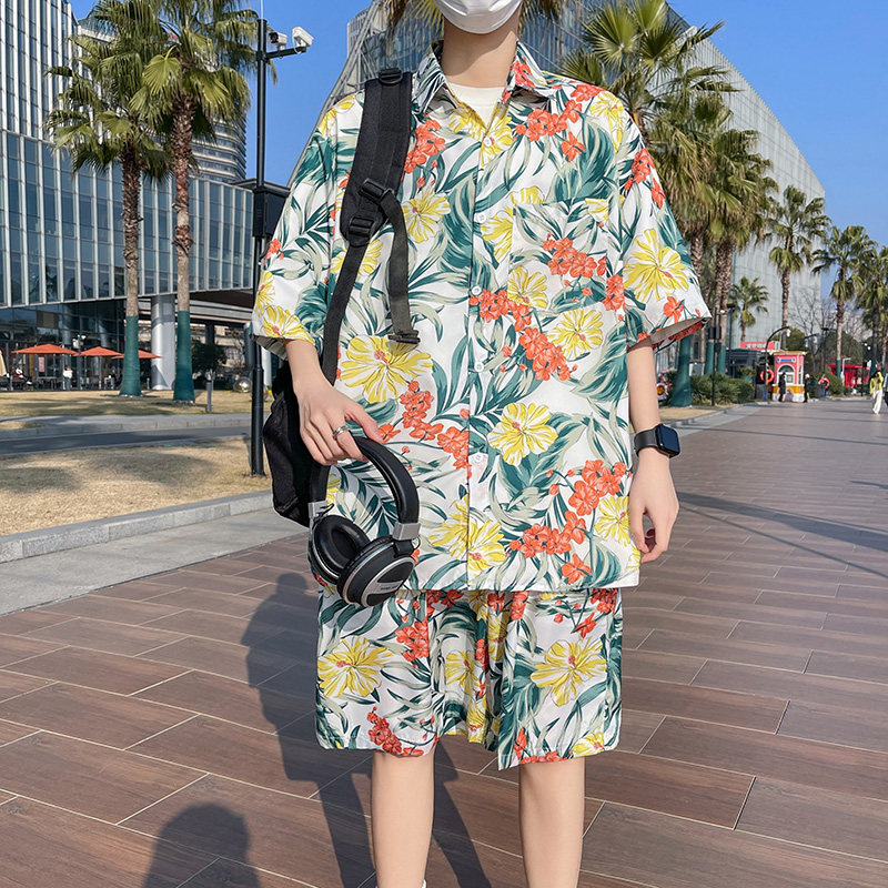 夏季薄款冰丝短袖衬衫套装12男孩13初高中学生14岁大童16休闲衬衣