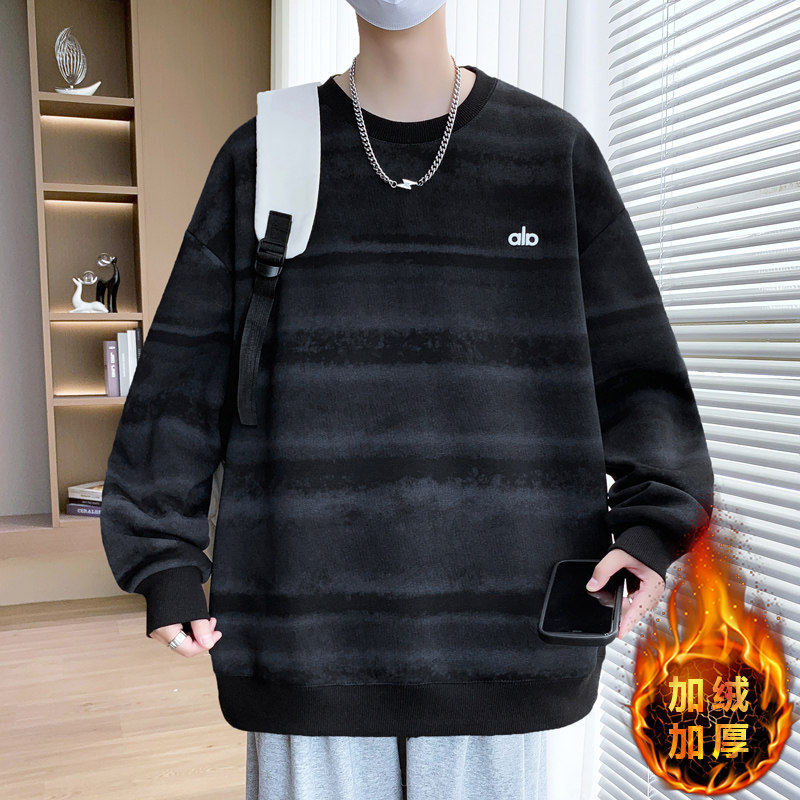 冬季潮流加绒加厚卫衣男孩12-15岁初中学生帅气14大童宽松长袖t恤