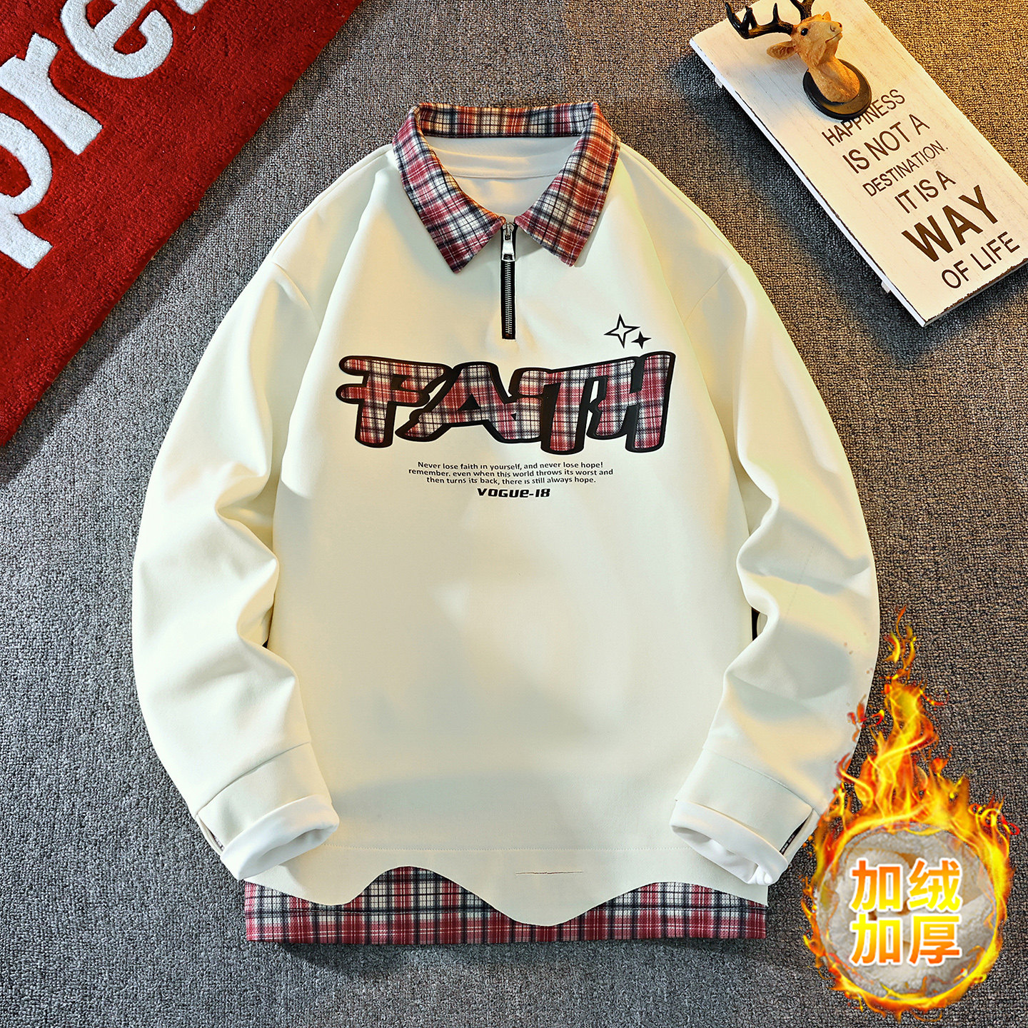 青少年13加绒加厚翻领卫衣男孩12-15岁中学生打底衫14大童长袖t恤