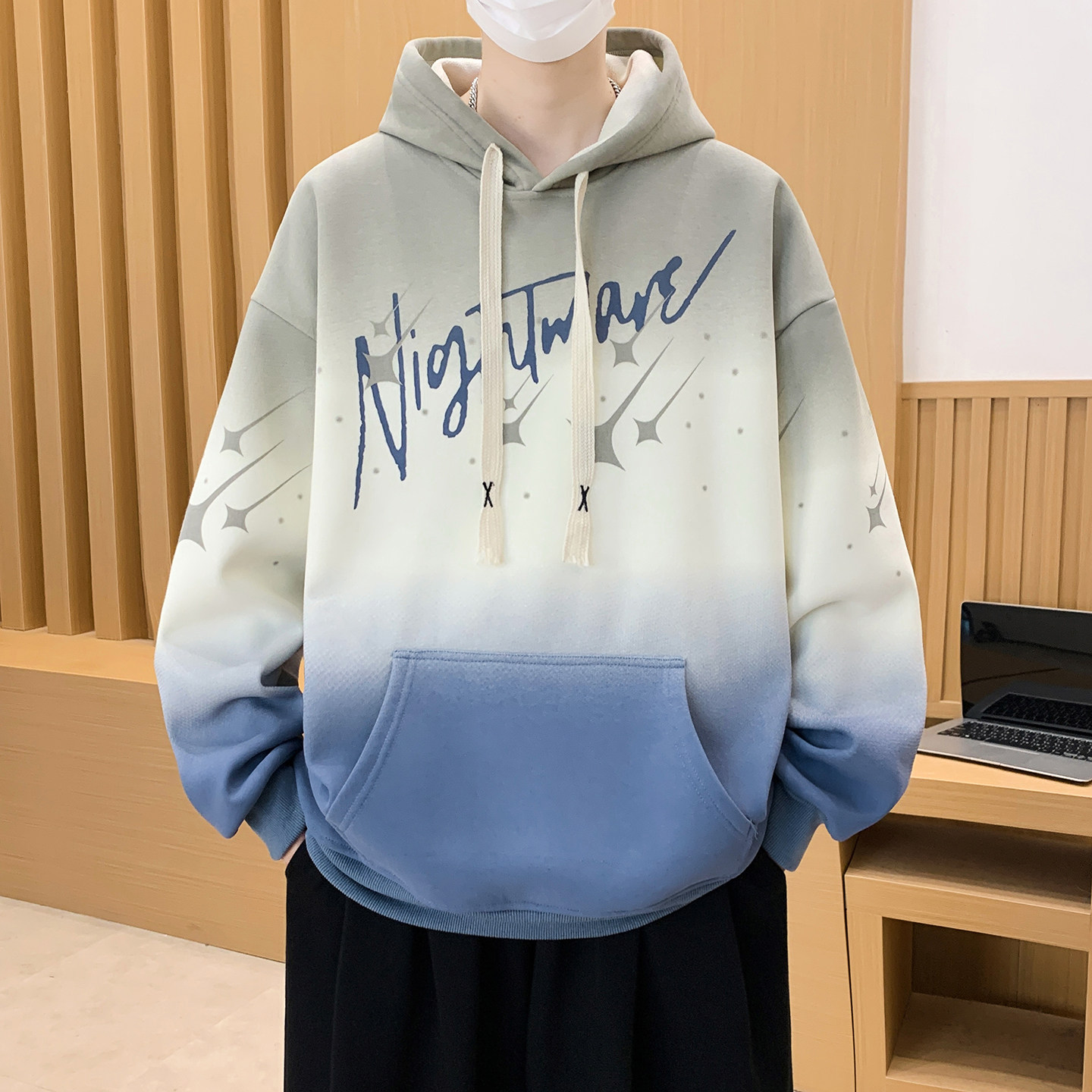 春季潮流连帽卫衣13岁男孩14初中学生15大童帅气宽松连帽长袖T恤