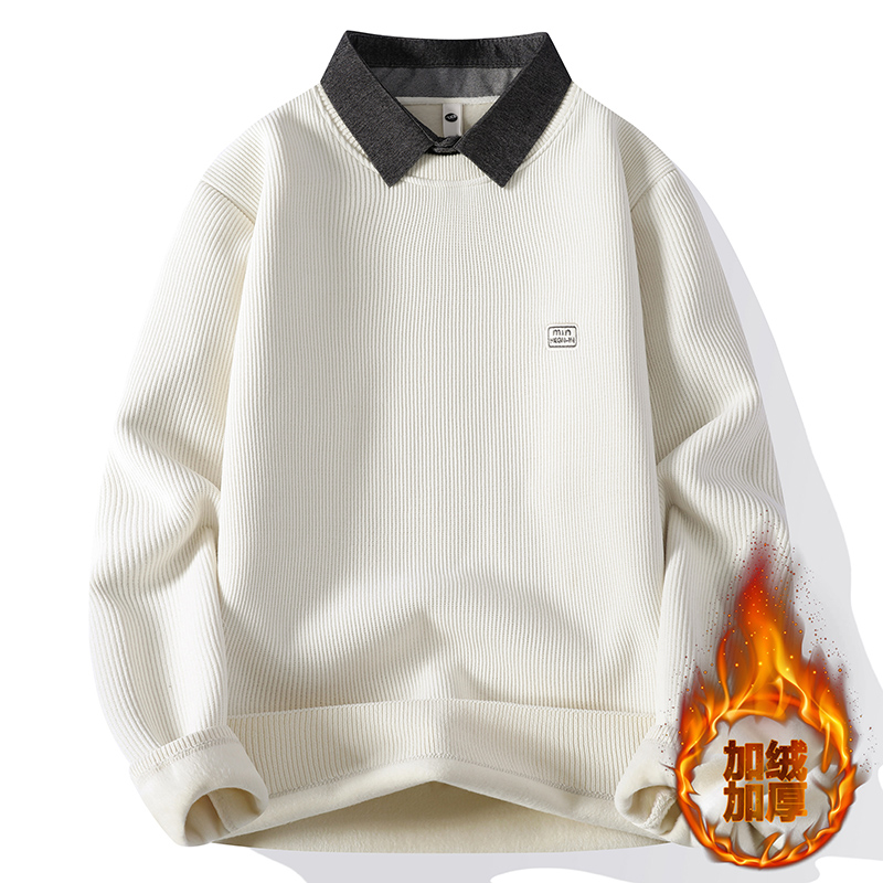 冬季13岁青少年男孩衬衫领毛衣14初中学生16大童15加厚加绒针织衫