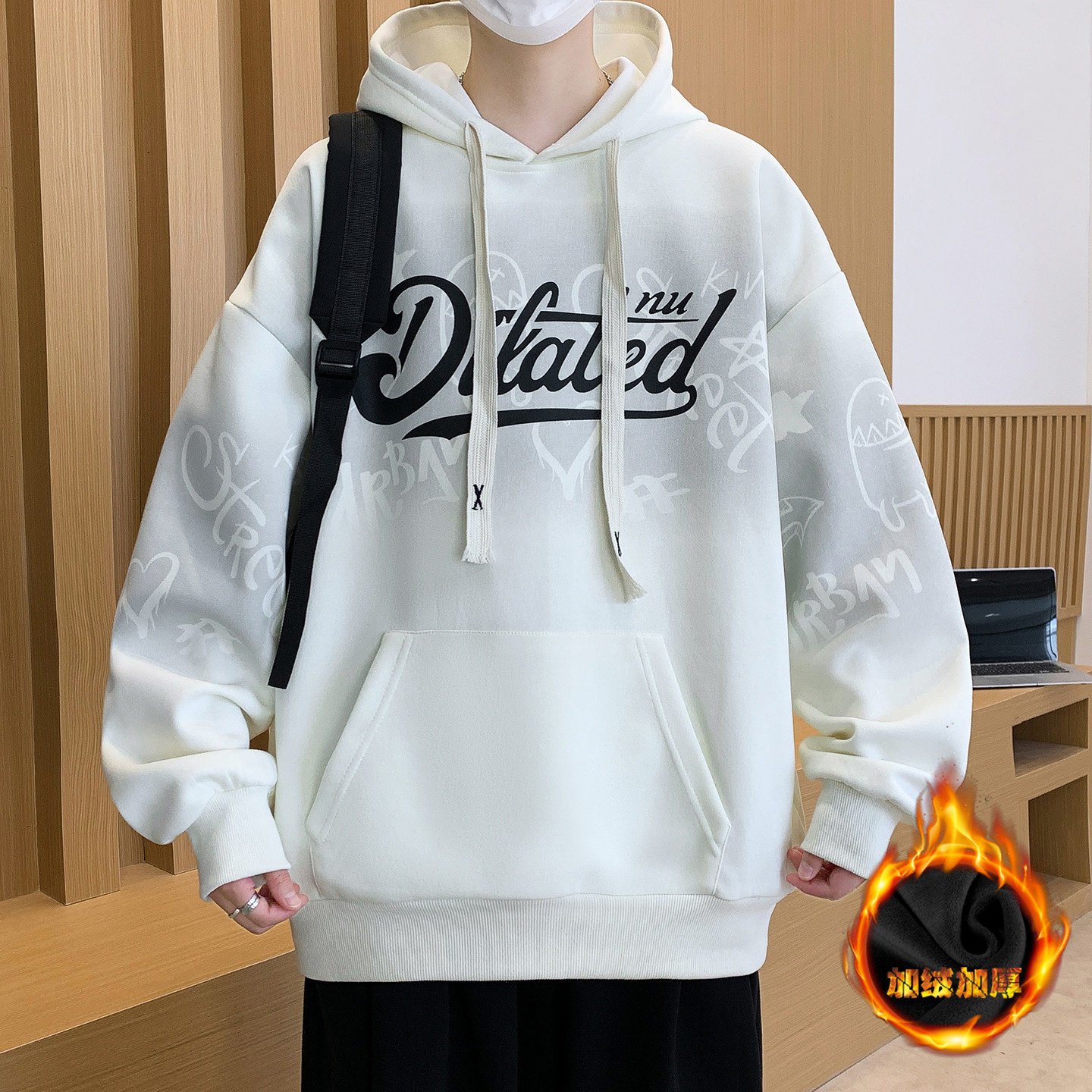 冬季加绒加厚卫衣13岁男孩青少年中学生14帅气15大童潮流连帽上衣