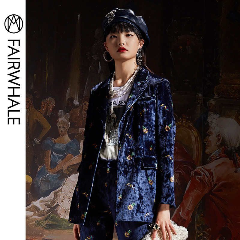 马克华菲女装2020春新款时尚帅气OL通勤西装女趣味印花西装上衣女