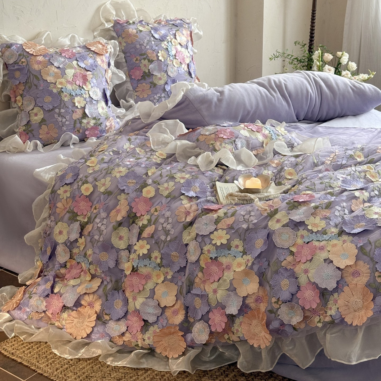 【镜花水月】冬季少女心郁金香加厚牛奶绒四件套保暖珊瑚绒床品