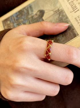 真金电镀滴油条纹开口安可拉红色