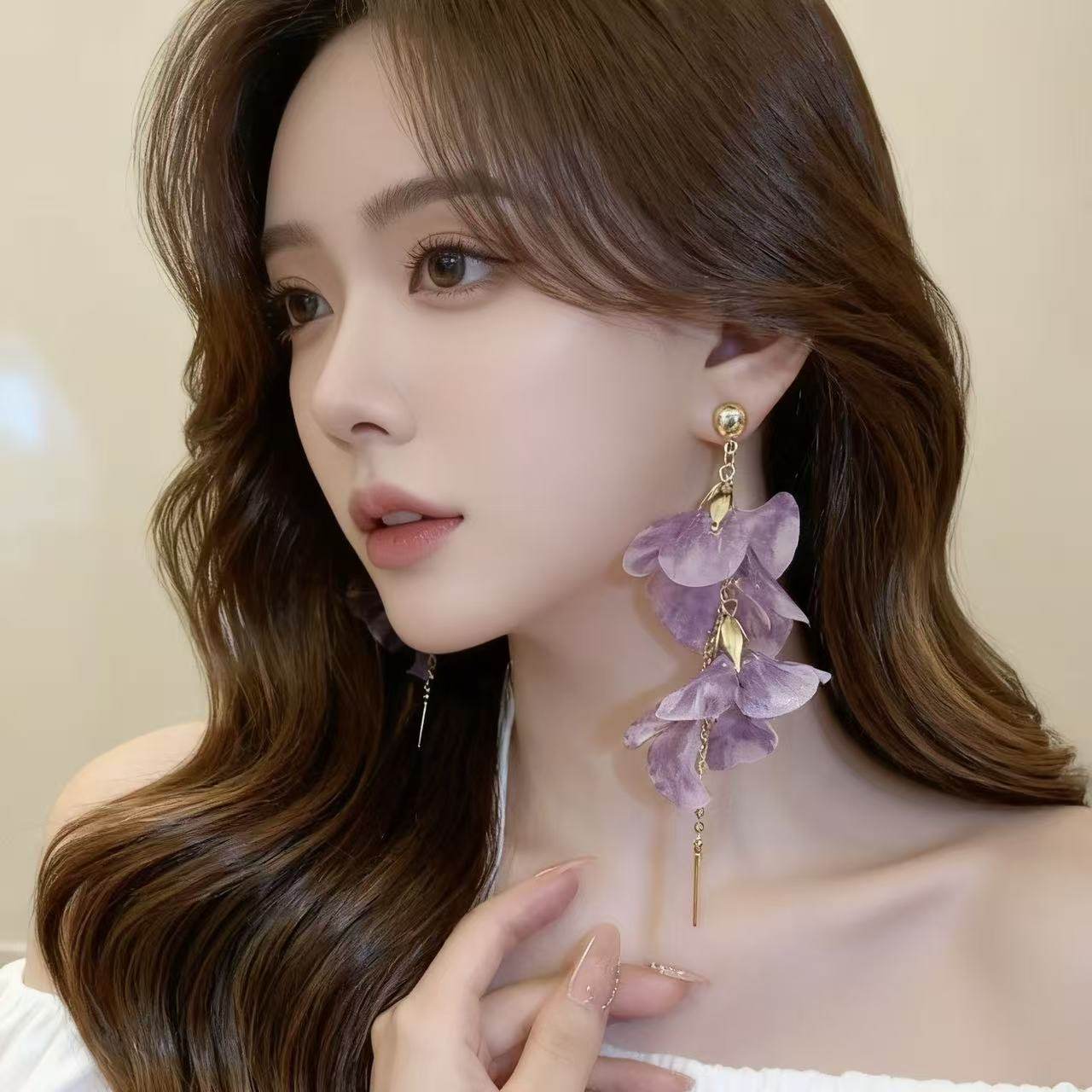 银针紫色花朵耳钉超仙绝美晕染花瓣耳环长款海边度假风耳饰,饰品/流行首饰/时尚饰品新,手链,淘宝优惠券,粉丝福利购,淘宝优惠卷