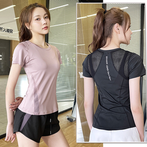瑜伽服2025新款夏季运动上衣单件速干女t恤薄款运动套装健身服