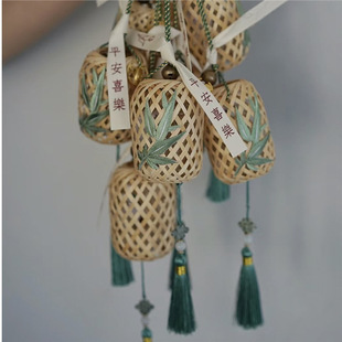 新中式小挂件竹篓小灯笼门挂竹叶流苏 手工活动材料包diy端午中秋