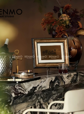 本墨 吧台摆件轻奢高级感餐厅水吧台样板房装饰中古风老钱风软装