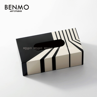 本墨 中黑白简约创意高级MDF抽纸盒样板房酒店餐厅客厅桌面收纳盒