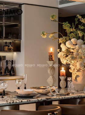 本墨 餐桌花艺摆件中式风老钱风抽象艺术样板房营销中心餐厅花艺