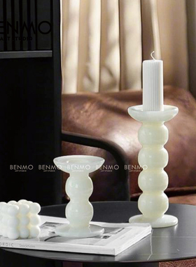 本墨 新中式现代玉石烛台装饰摆件 样板房边柜餐厅艺术石材摆设
